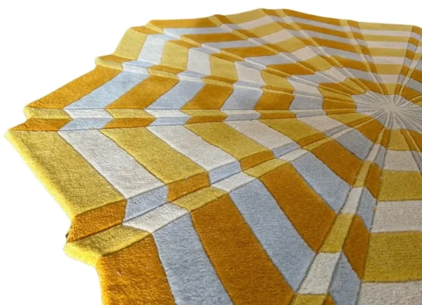 Annika Johansson's art painting Star as handmade rug in yellow and white, playful shape and 3d effect