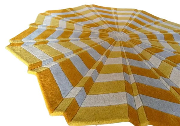 Annika Johansson's art painting Star as handmade rug in yellow and white, playful shape and 3d effect