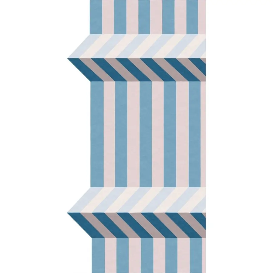 La peinture artistique « Stripes » d'Annika Johansson sous forme de tapis fait main bleu et blanc. Tapis de couloir unique de forme allongée.