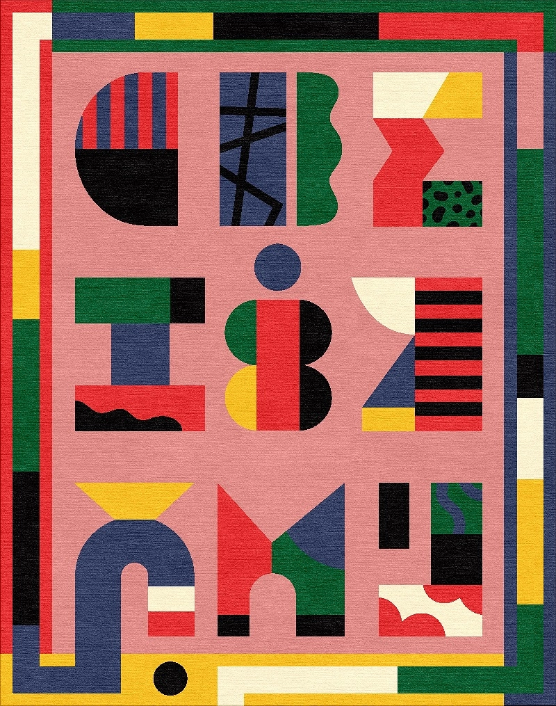 Tapis fait main « Alfabeti 2 » de Camilla Falsini, avec des lettres colorées