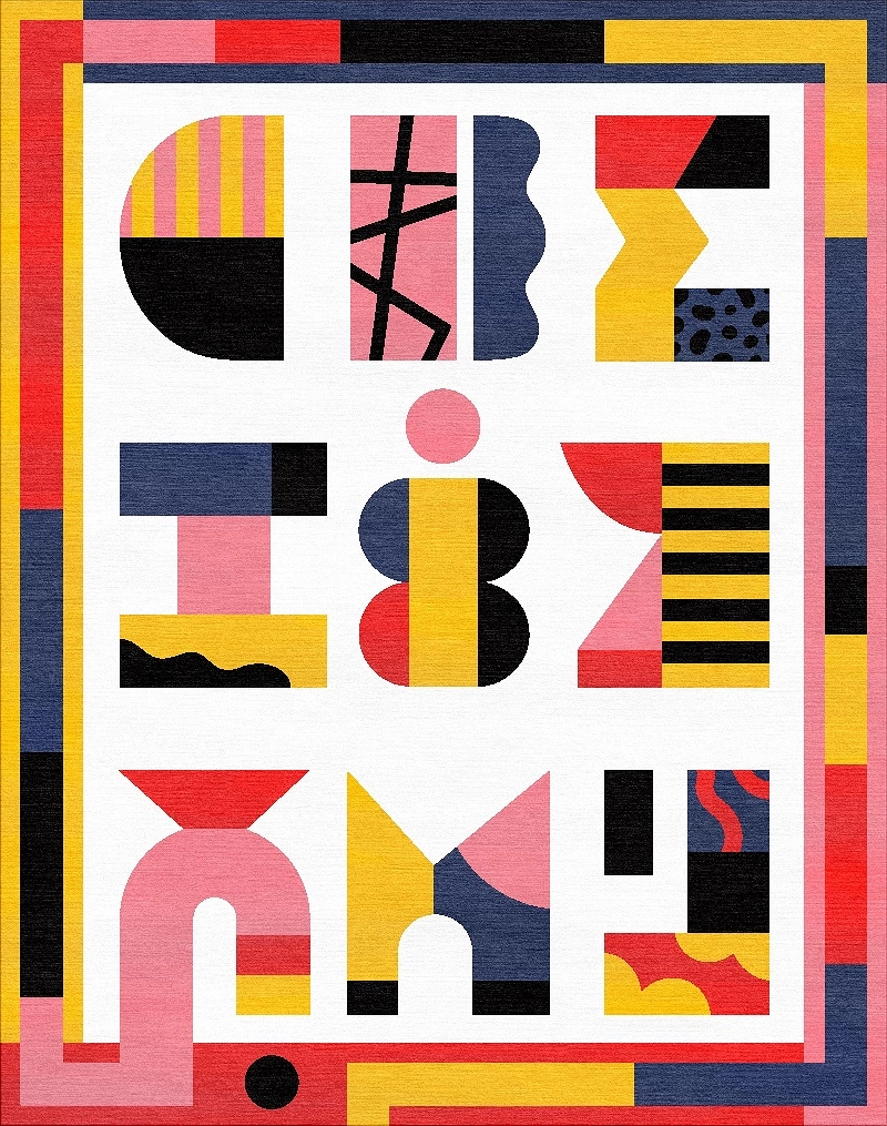 Tapis fait main « Alfabeti 3 » de Camilla Falsini, avec des lettres colorées