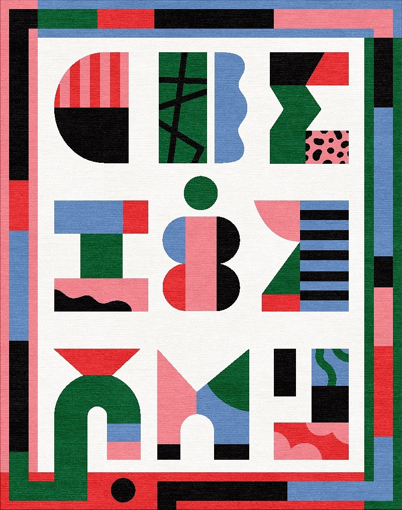 Camilla Falsini design « Alfabeti 4 » comme tapis fait main, avec des lettres colorées.