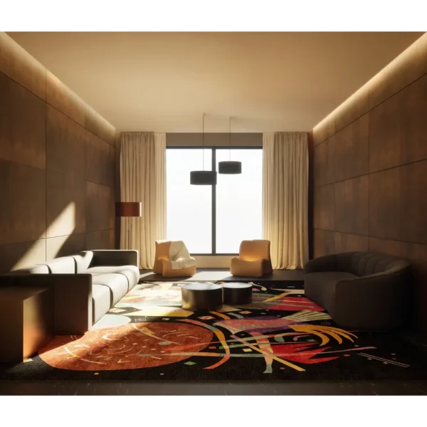 Handgeknüpfter Kunstteppich nach Wassily Kandinsky Komposition X in Lobby, von Rug Your Life