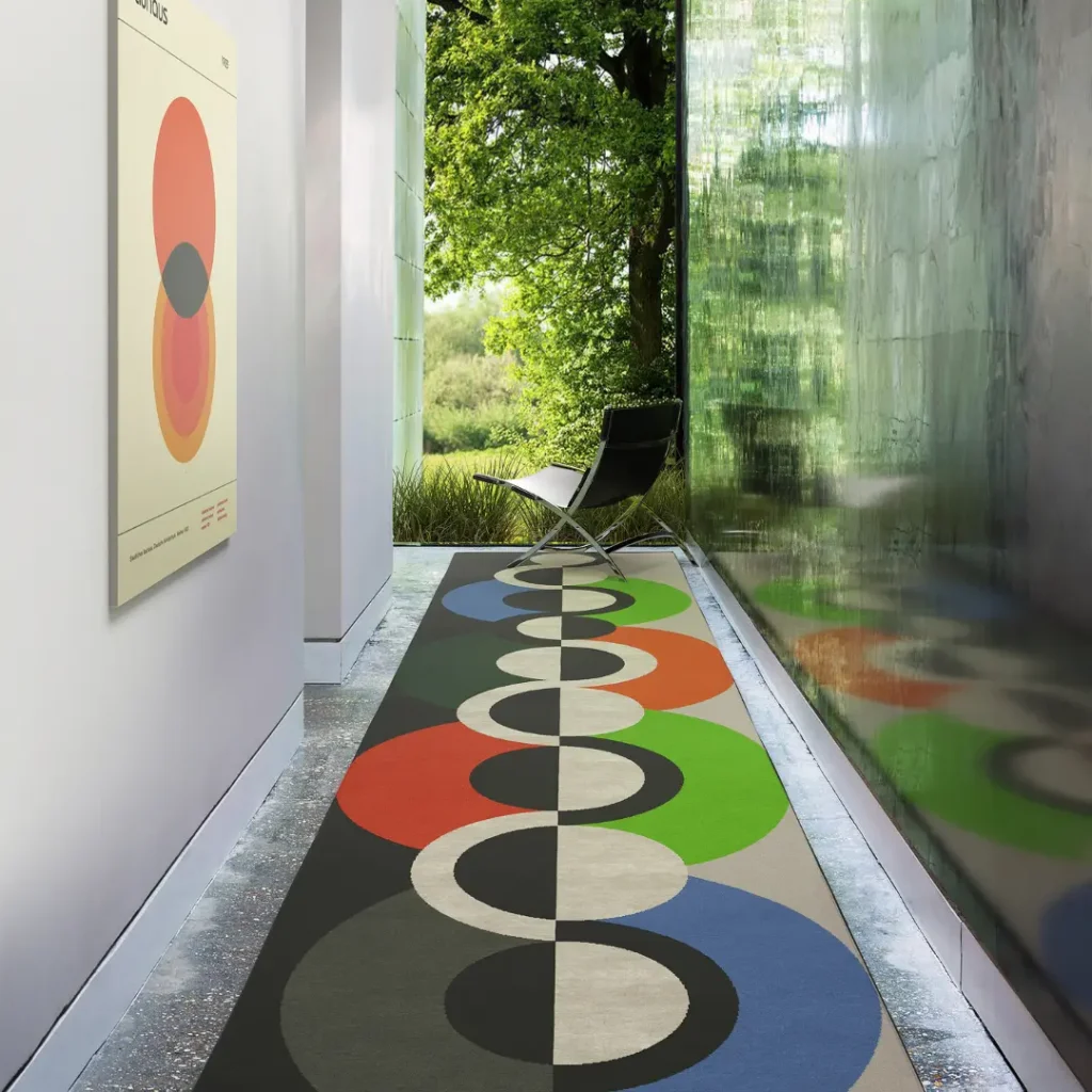 Tapis d'art fait main sur mesure « Rythme » inspiré de Robert Delaunay