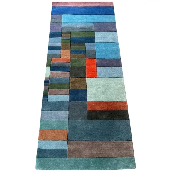 Rug after Paul Klee "Fire in the Evening" custom handmade art rug, runner shape
