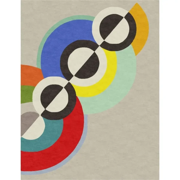 Alfombra personalizada hecha a mano inspirada en la obra «Ritmo 2» de Robert Delaunay.