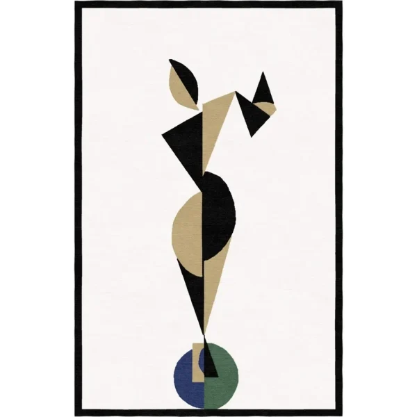 Gemälde „Tänzer“ (links) von Theo van Doesburg als handgefertigter Teppich nach Maß von Rug Your Life, Farben: Weiß, Hellbraun und Schwarz