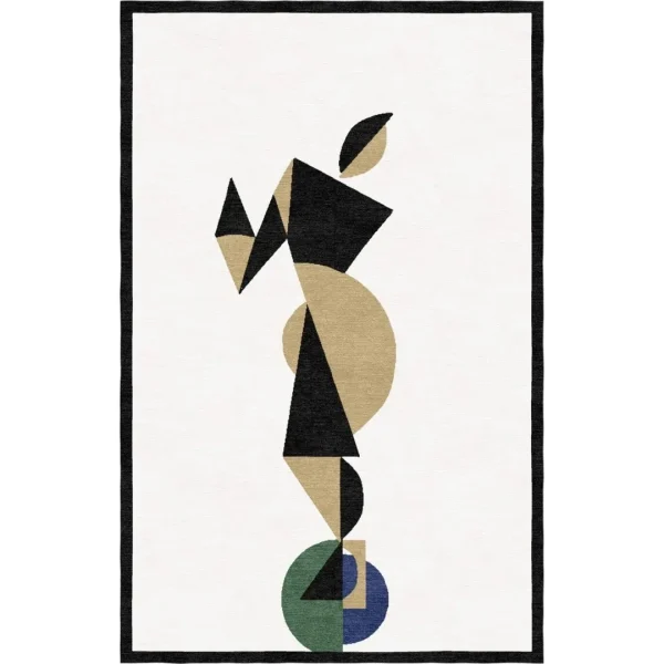 Gemälde „Tänzer“ (rechts) von Theo van Doesburg als handgefertigter Teppich nach Maß von Rug Your Life, Farben: Weiß, Hellbraun und Schwarz