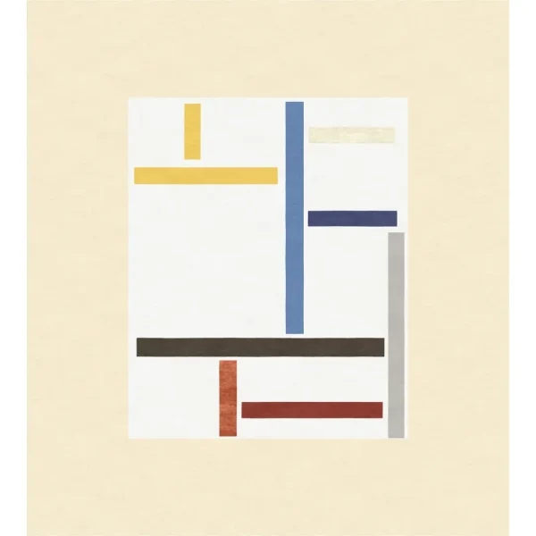 Theo van Doesburg artwork "Study for Composition XXV" as handmade custom rug by Rug Your Life. Main colours are white and cream