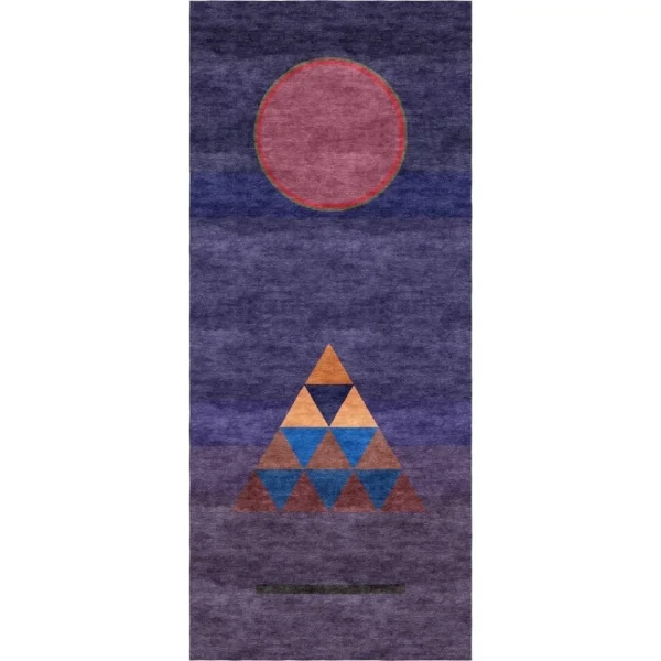 Handgefertigter Teppich nach Wassily Kandinsky “Conclusion” (1926) in tiefem Violett und geometrischen Bauhaus-Formen
