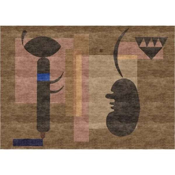 Tappeto su misura realizzato a mano da Rug Your Life, ispirato al dipinto ”Scena cupa” di Wassily Kandinsky. Il colore principale del tappeto è il marrone.