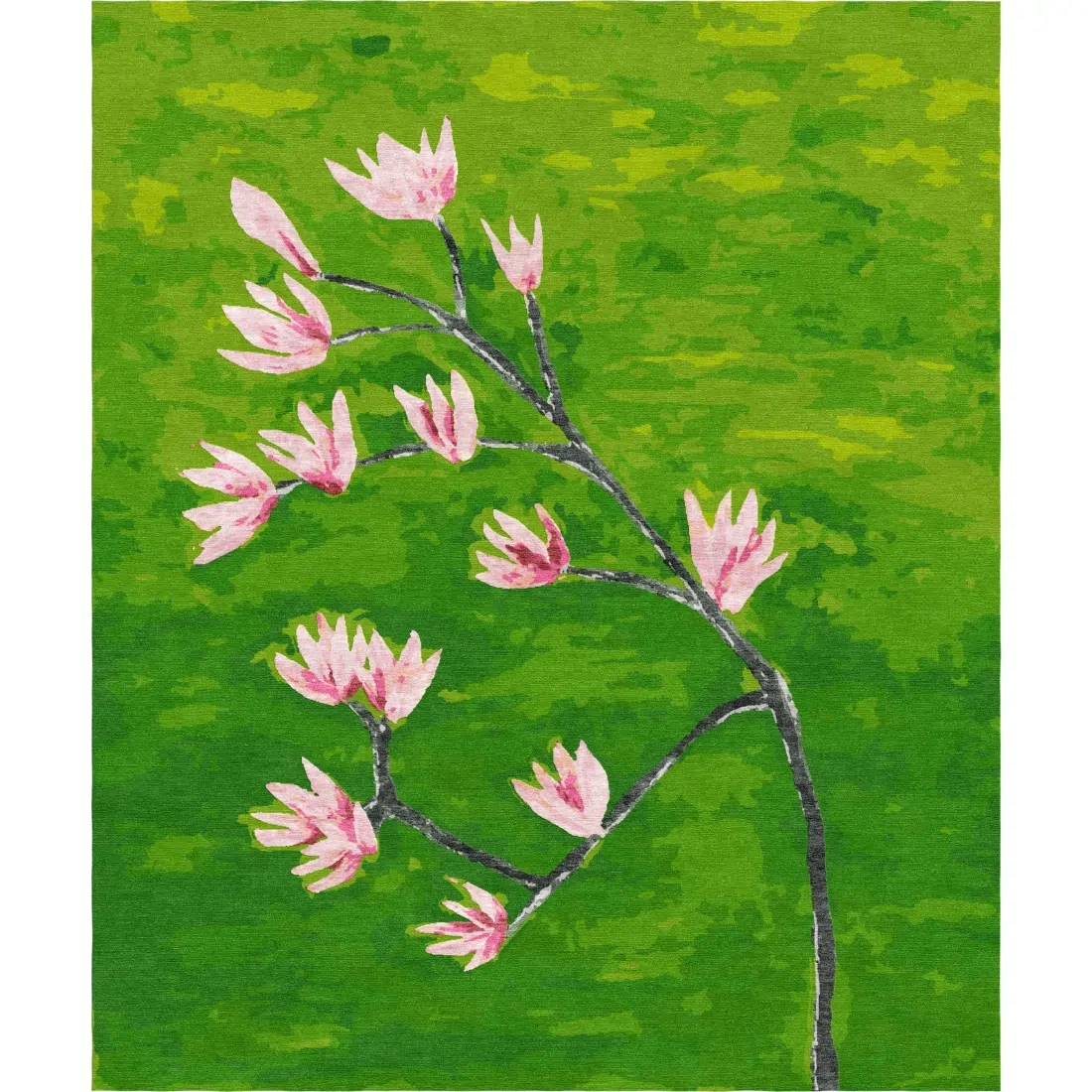 Tableau artistique de Sabine Oeckings « Magnolias dans une douce brise » sous forme de tapis fait main