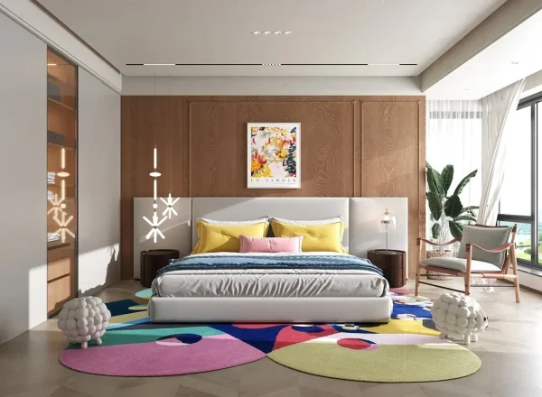 Zawada Affordances Rugs Cycles handmade rug irregular shape in master bedroom