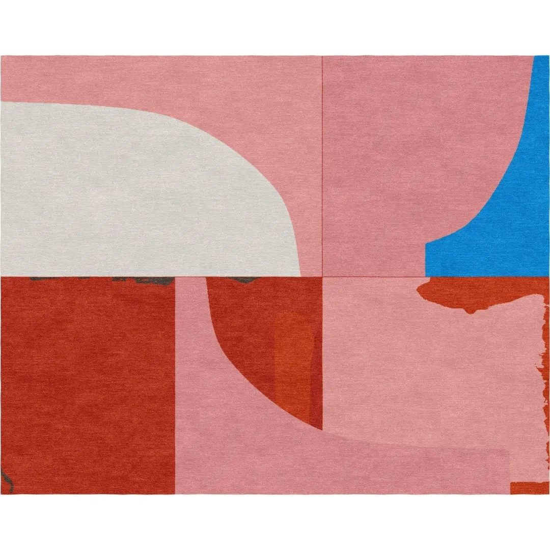 Domenica Brockmans Kunstwerk „Macintosh” als Teppichvisualisierung – rosa, rot, weiß, blau