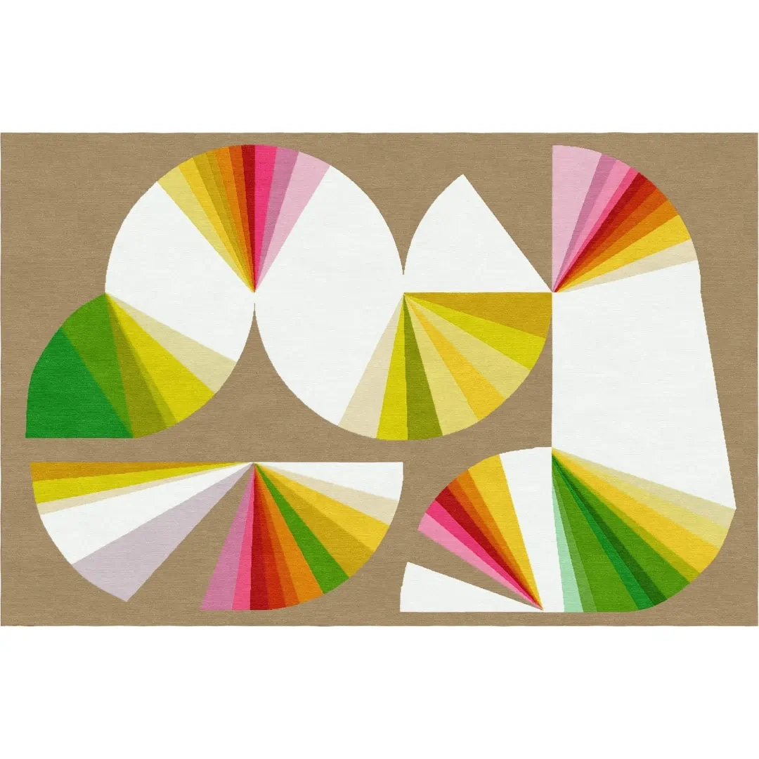 Domenica Brockmans Kunstwerk „Spinneret“ als Teppichvisualisierung – braun, weiß, gelb, grün, rosa