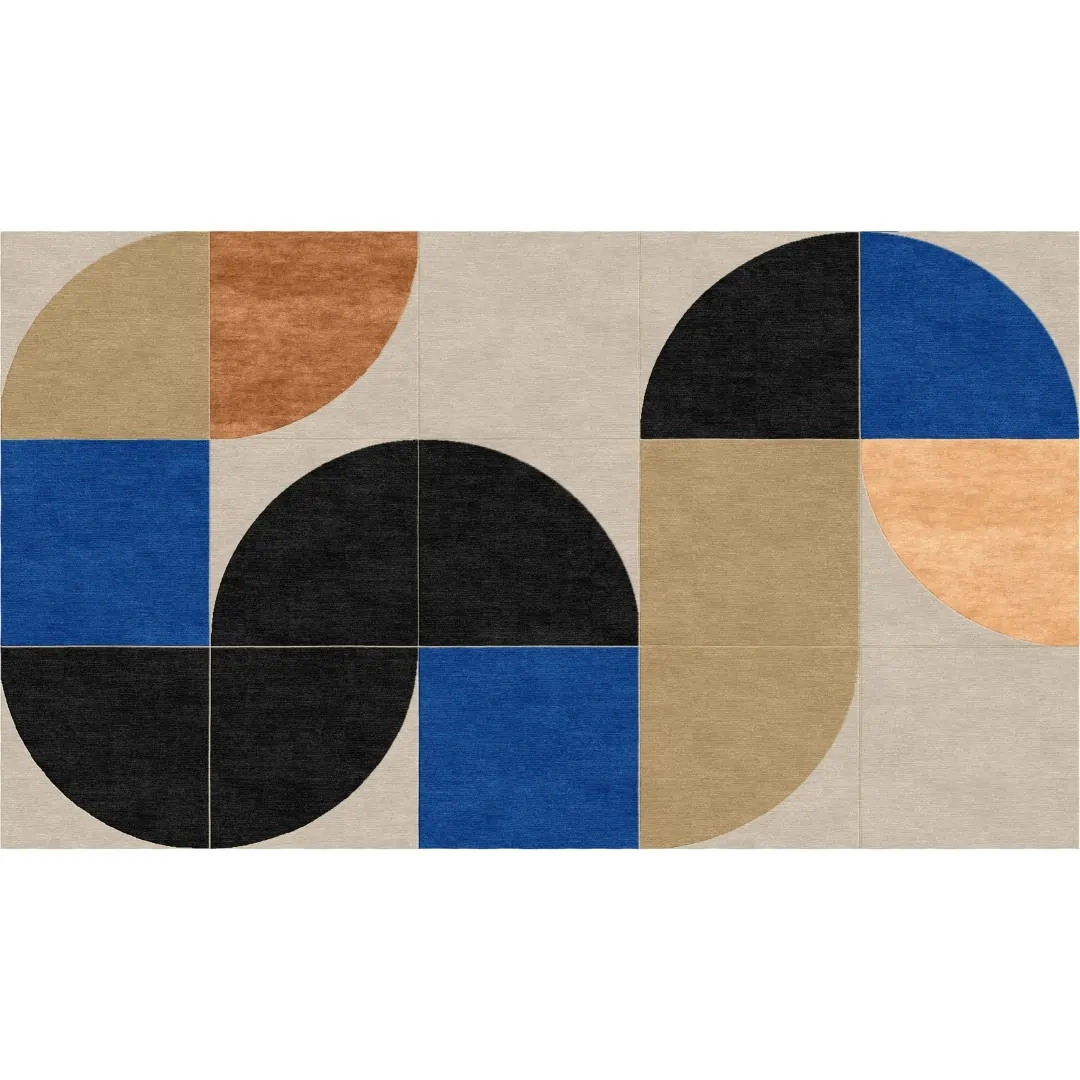 Domenica Brockmans Kunstwerk als Teppichvisualisierung – cremefarben, braun, blau, schwarz